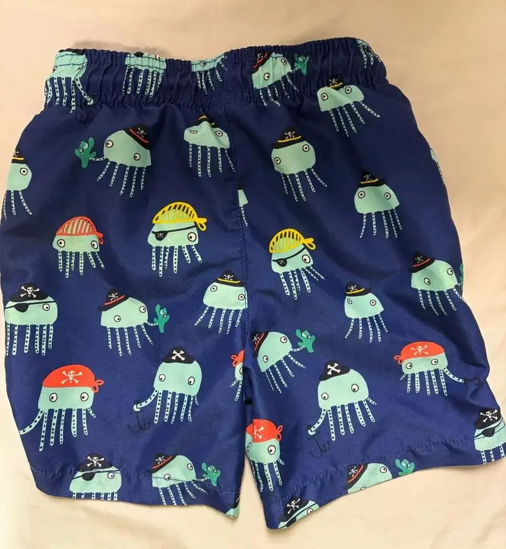 The Children's Place Place Sport Boys Navy Blue Pirate Jellyfish Print Swim Trun